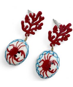 Summer Marine Drop Earrings – Coral & Red Crab Vibrant Ocean Style!