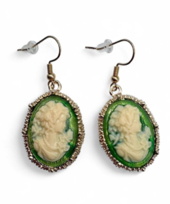 Vintage Green Cameo Earrings