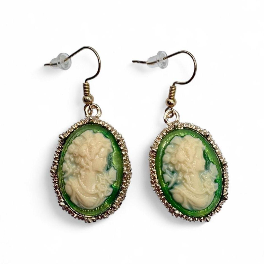 Vintage Green Cameo Earrings